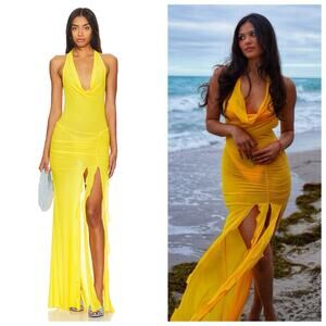NWT Revolve Indah JLo's Evening Gown Small Limoncello Yellow Mesh Resort Wear